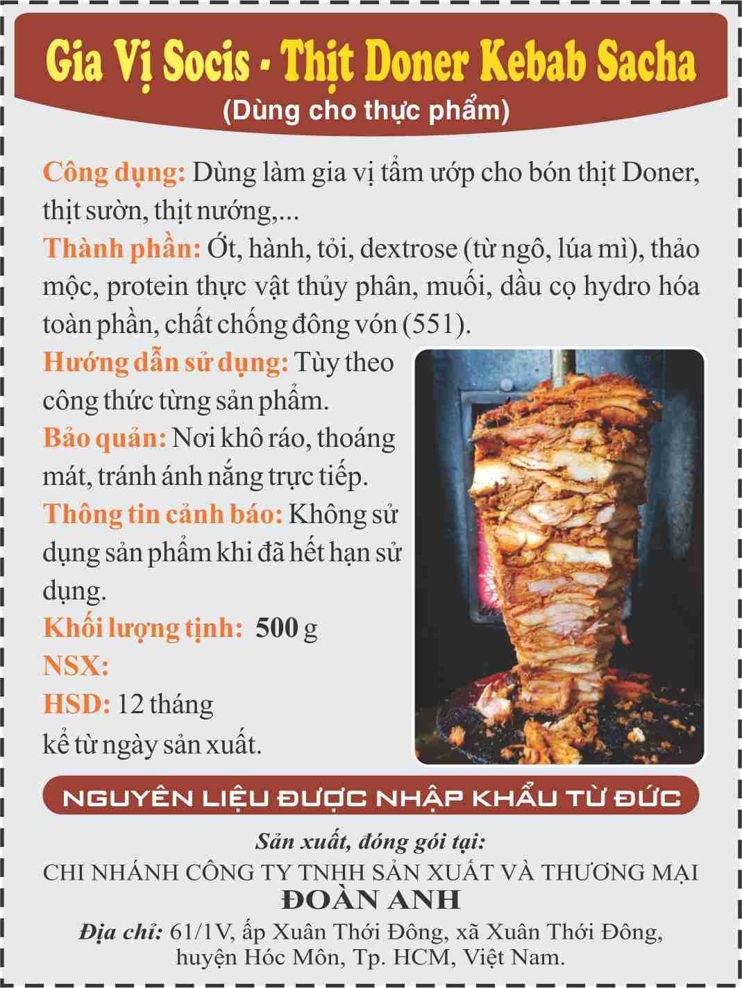 Gia Vị Socis - Thịt Doner Kebab Sacha